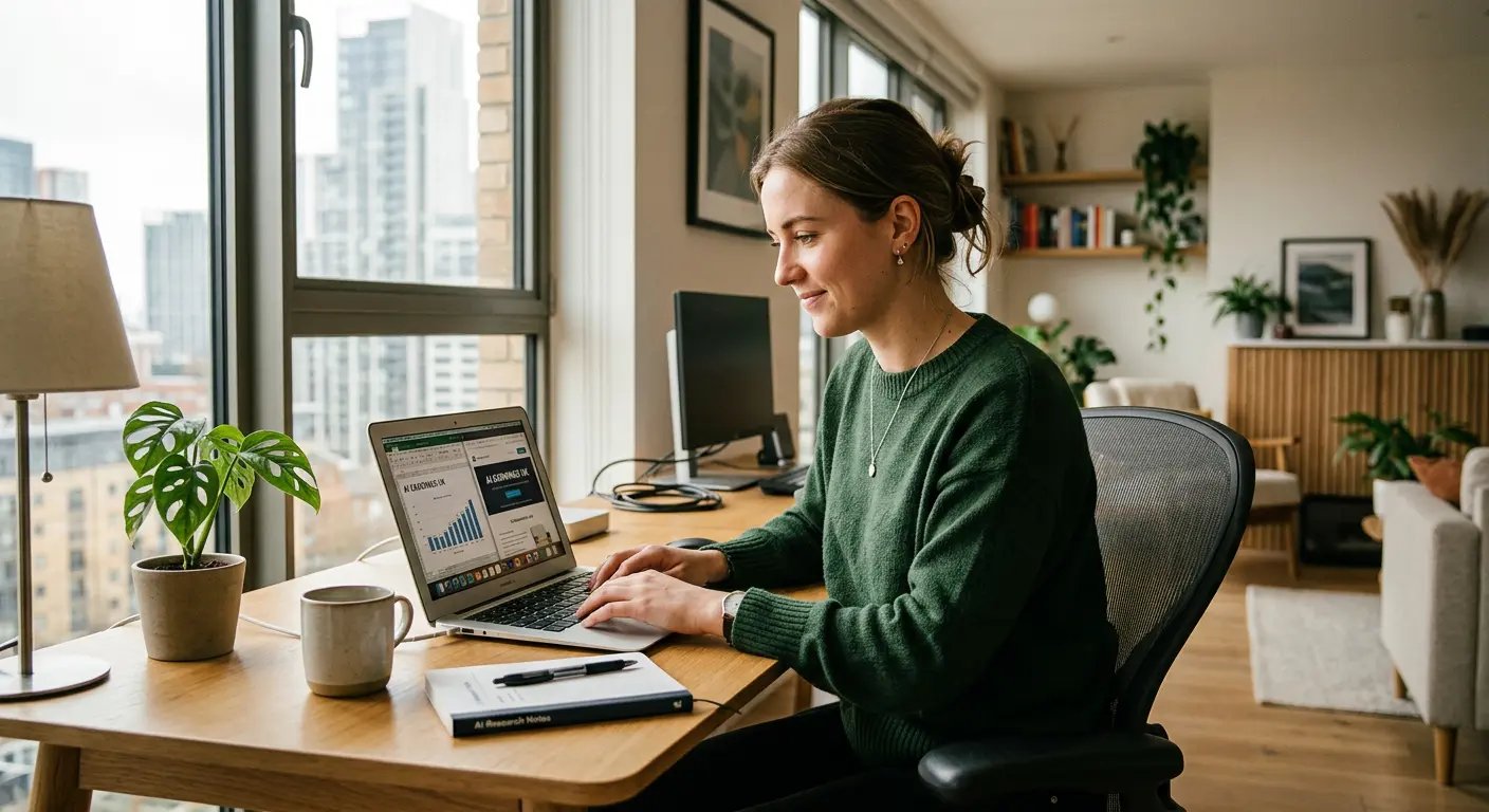Person working with AI tools at home in the UK
